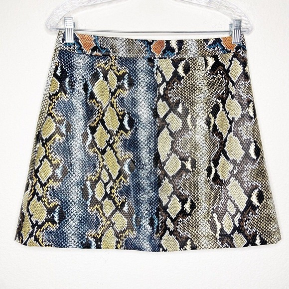 French Connection Adila Colorful Snakeskin Faux Leather Skirt Sz 8 NWT - Picture 2 of 7